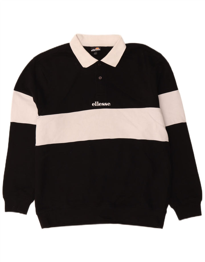 Ellesse Herre Polo Neck Sweatshirt Jumper Medium Sort Colourblock Bomuld