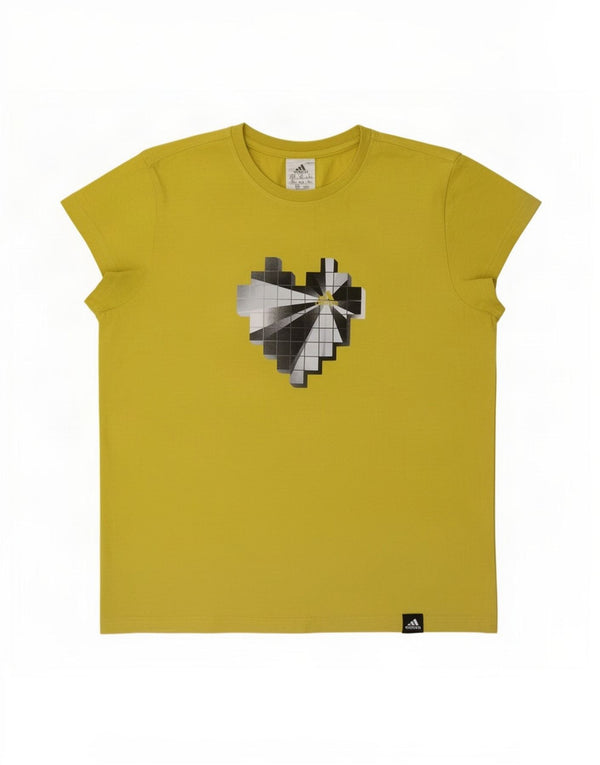 Adidas Womens Graphic T-Shirt Top UK 12/14 Medium Yellow Cotton