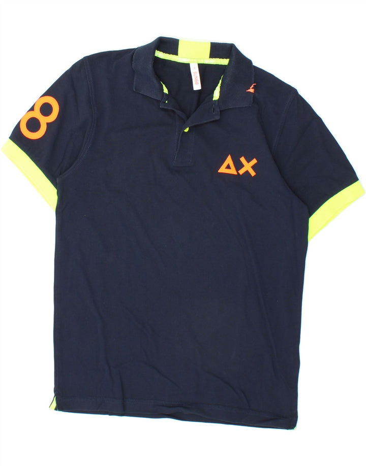 SUN68 Mens Graphic Polo Shirt Small Navy Blue Colourblock Cotton Vintage Sun68 and Second-Hand Sun68 from Messina Hembry 
