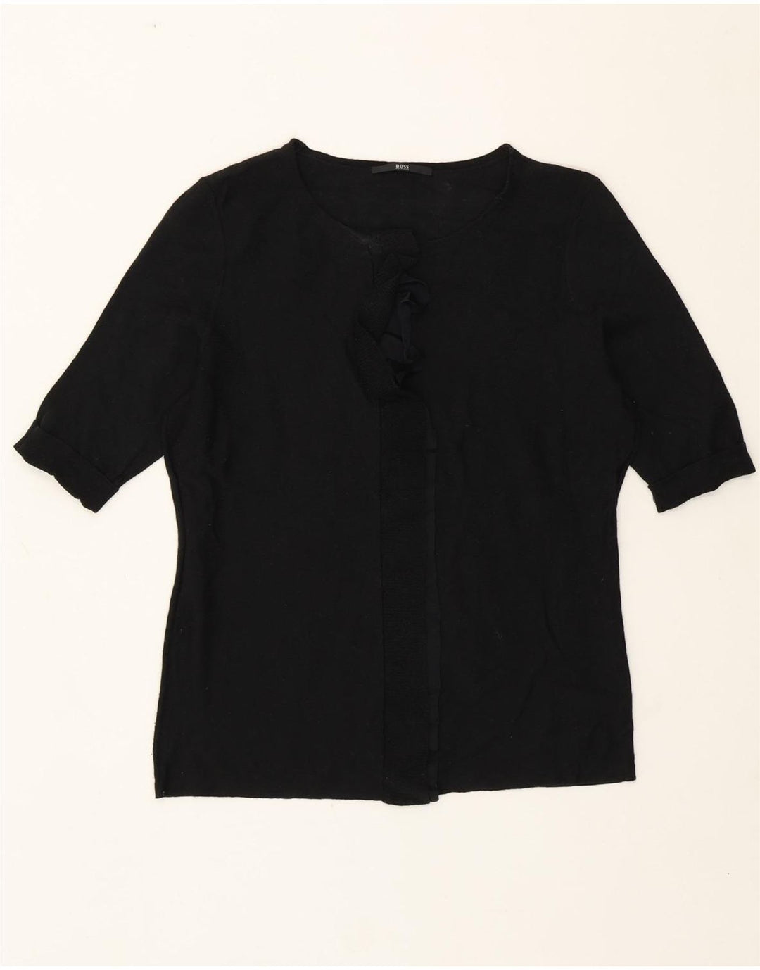 Hugo Boss Dame Flæse Front Crew Neck Jumper Sweater UK 8 Small Black