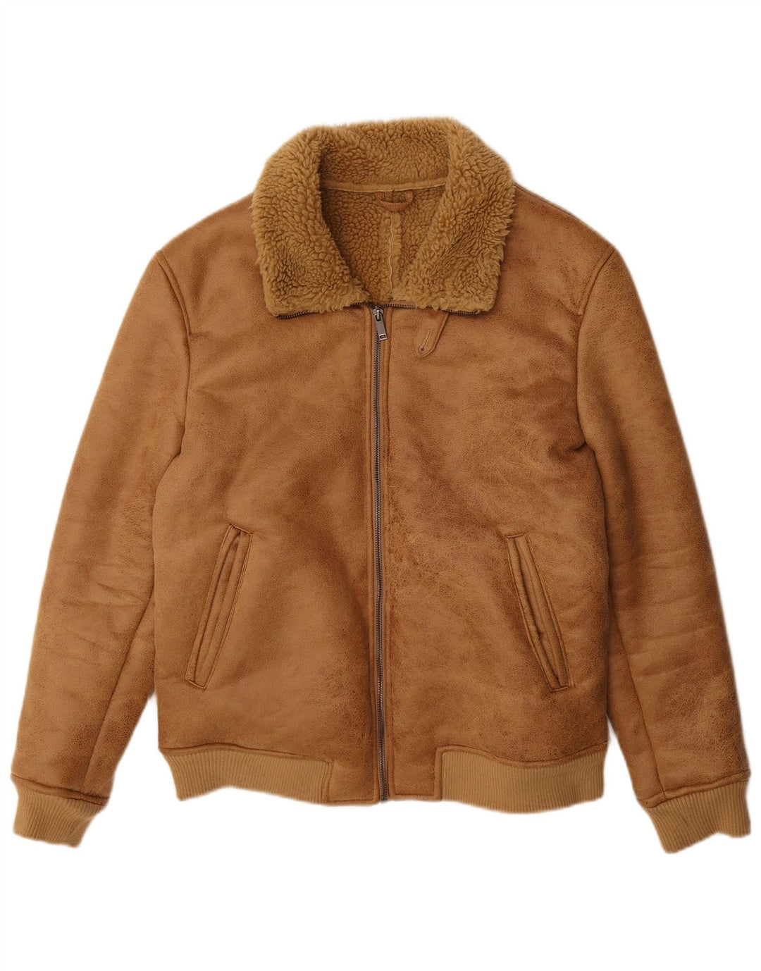 Piombo Herre Faux Fur Sherpa Jacket UK 38 Medium Beige Polyester