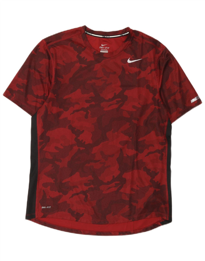 Nike Herre Dri Fit T-shirt Top Medium Rød Camouflage Polyester