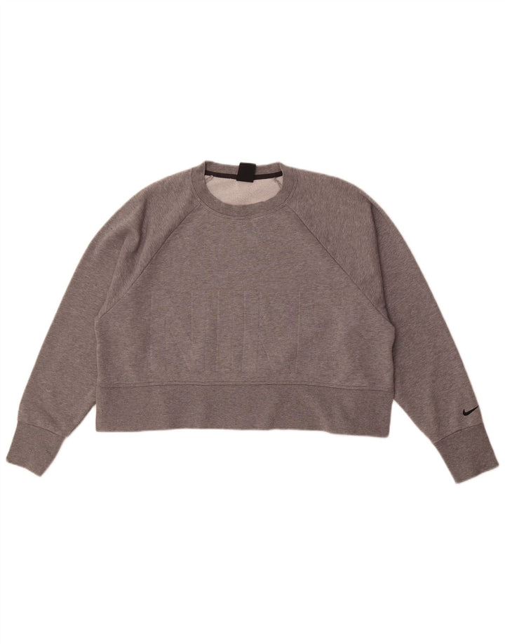 Nike Dame Dri Fit Graphic Oversized Sweatshirt Jumper UK 14 Medium Grey