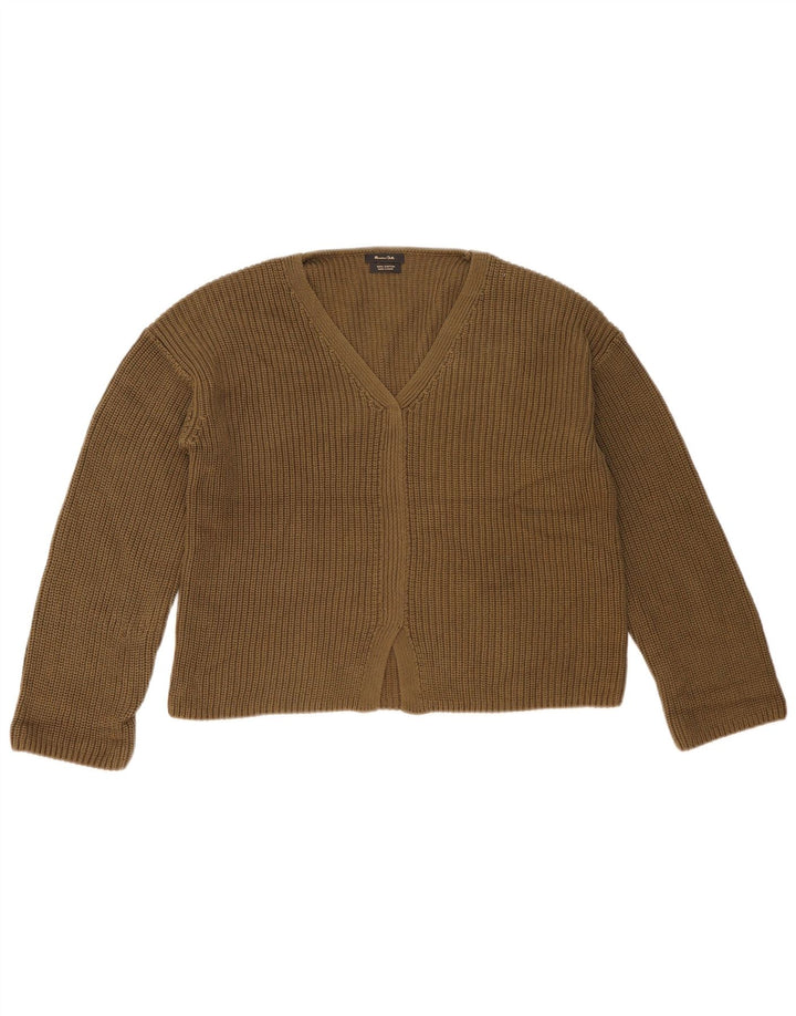 Massimo Dutti Dame V-hals sweater UK 14 Medium Brun Bomuld