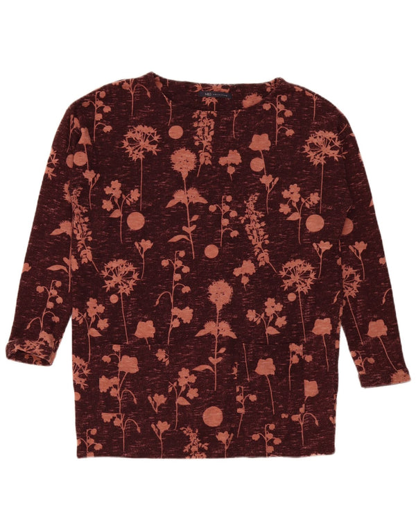 Marks & Spencer Dame Top Langærmet UK 12 Medium Burgundy Floral