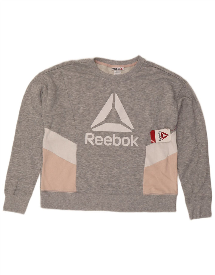 Reebok Dame grafisk sweatshirt Jumper UK 14 Medium Grey Colourblock