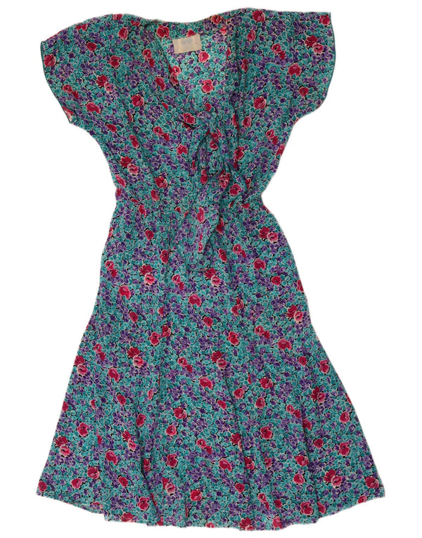 WALLIS Dame Front Tie A-Line Kjole UK 10 Small Blue Floral