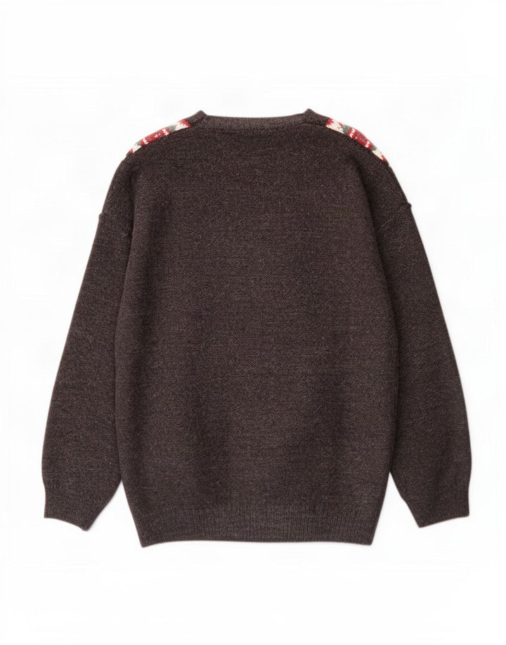 Vintage herre V-hals sweater stor grå geometrisk akryl