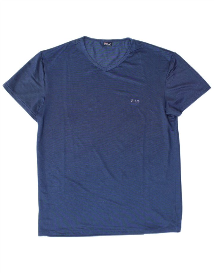 FILA Dame T-Shirt Top UK 14 Stor Blå Polyester