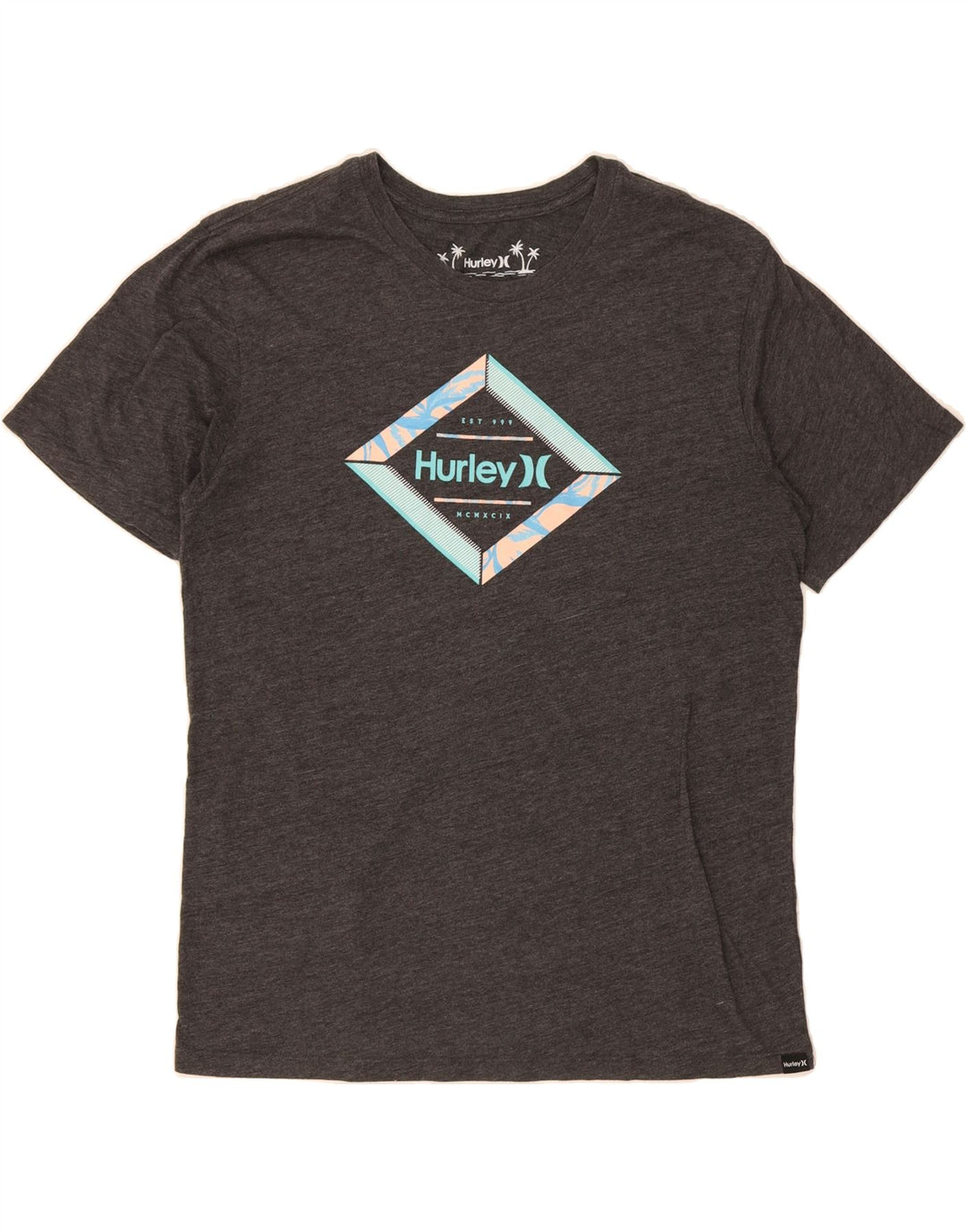 HURLEY Mens Graphic T-Shirt Top Large Grey Cotton Vintage Hurley and Second-Hand Hurley from Messina Hembry 