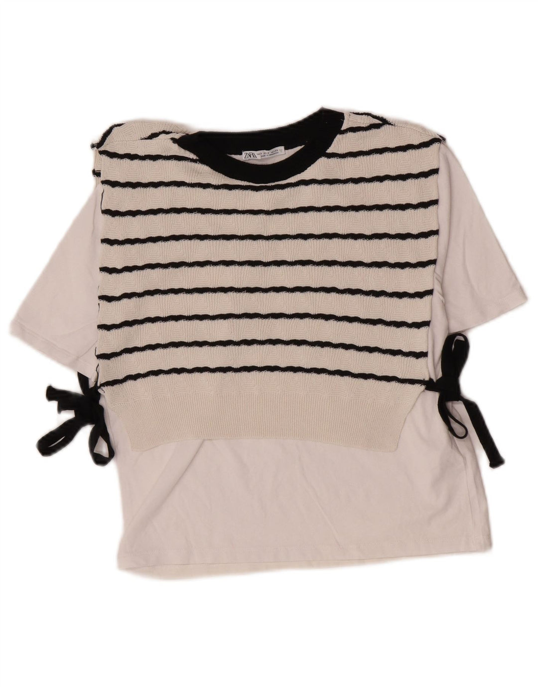 Zara Dame Crop Bluse Top UK 10 Lille hvid stribet bomuld