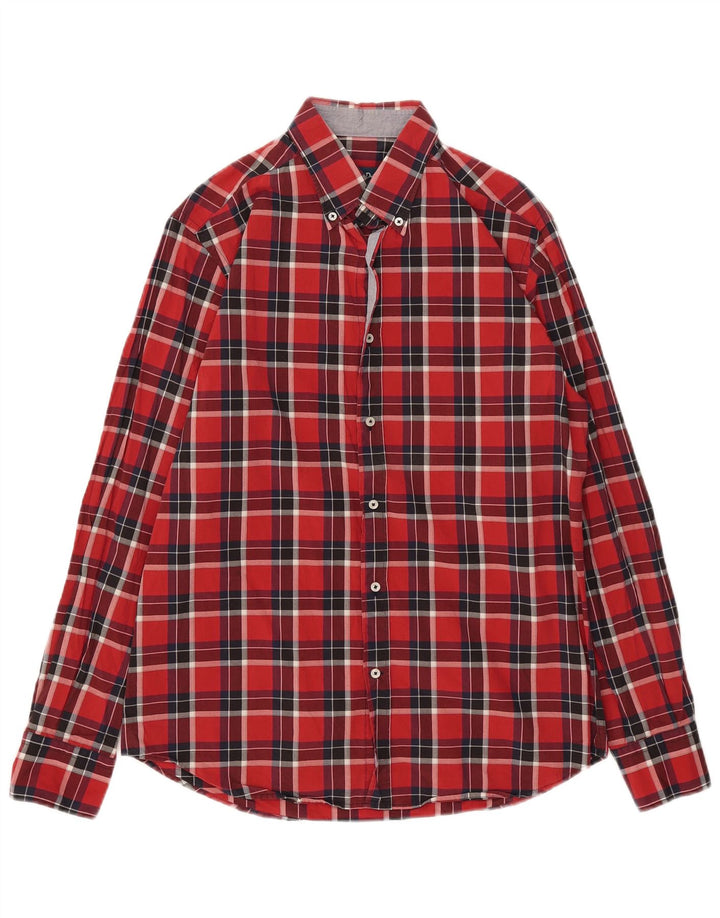Massimo Dutti Herre Casual Fit Flanellskjorte Stor rød ternet