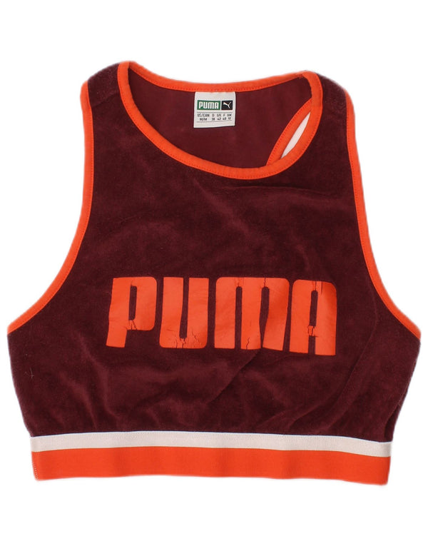 Puma Dame Terry Cloth Grafisk Crop Top UK 12 Medium Burgundy Sports