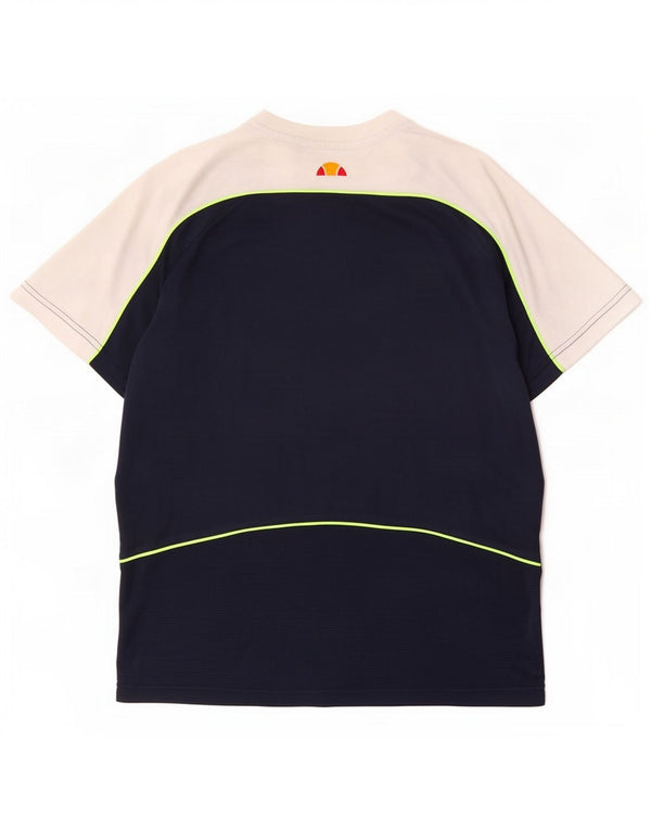 Ellesse Herre Grafisk T-Shirt Top Small Navy Blue Colourblock Polyester