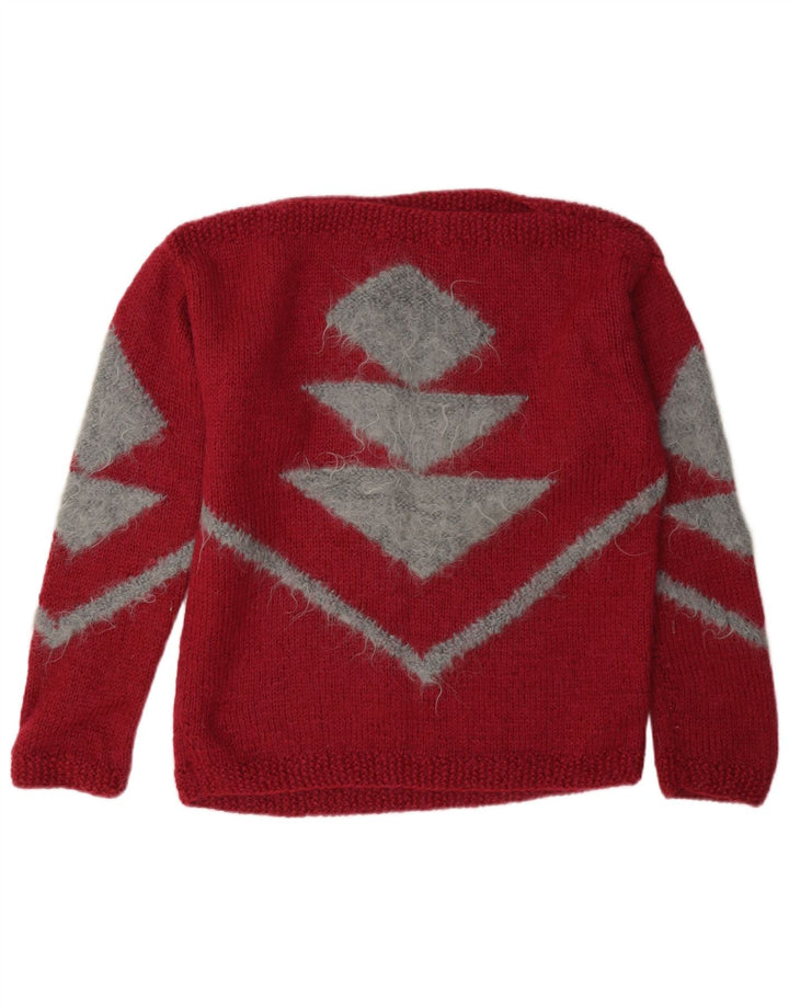 Vintage Dame Boat Neck Jumper Sweater UK 12 Medium Rød Geometrisk