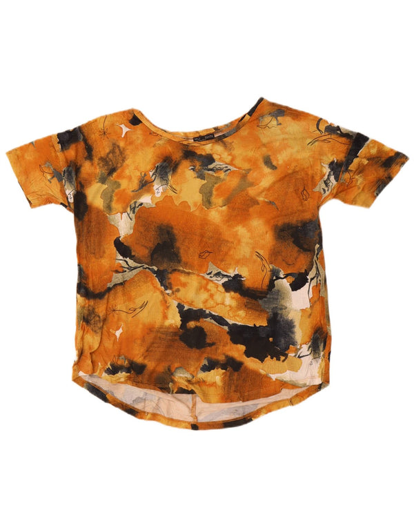 Zara Womens Abstract Pattern T-Shirt Top UK 14 Medium Orange Floral Viscose