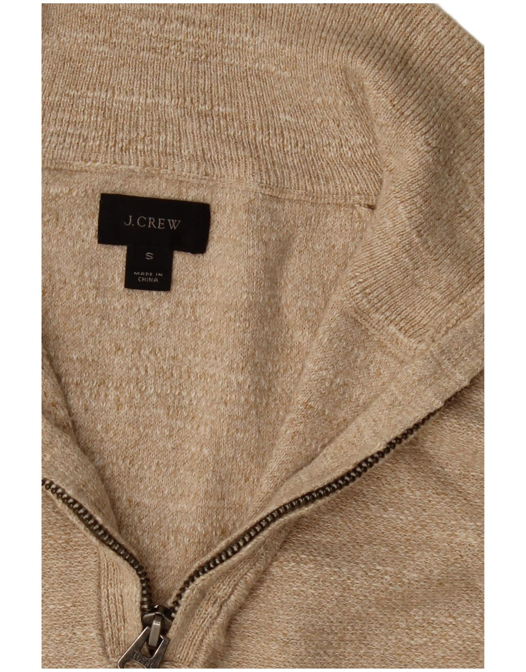 J. Crew Herre Zip Neck Jumper Sweater Lille Beige Bomuld