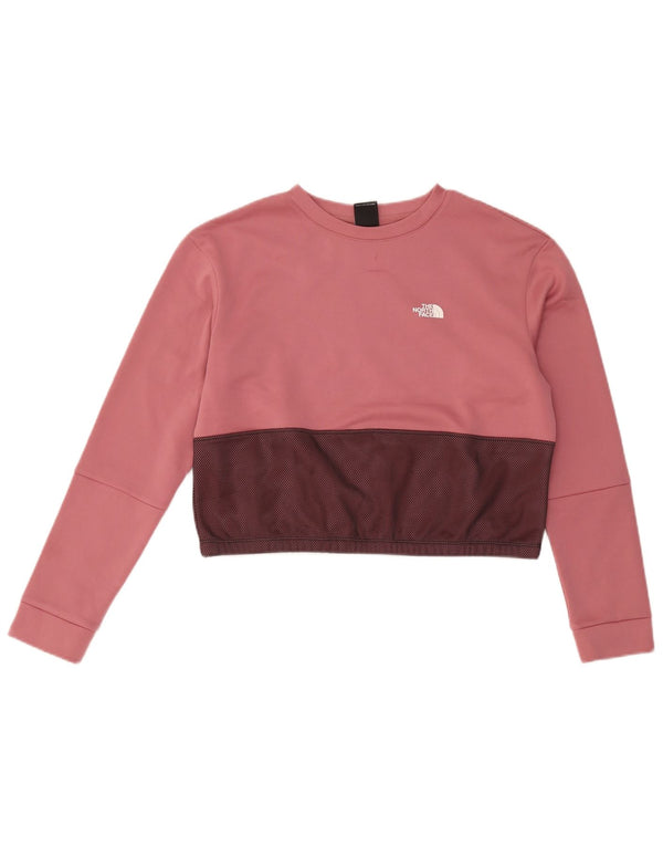 The North Face Womens Crop Sweatshirt Jumper UK 16 Large Pink Colourblock