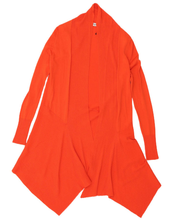 Zara Womens Longline Asymmetrisk Cardigan Sweater UK 10 Small Orange Viscose
