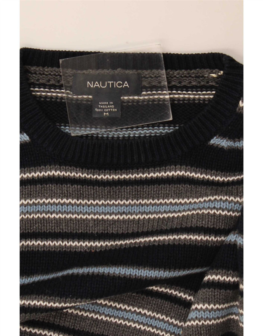 Nautica herre rund hals sweater mellem marineblå stribet bomuld