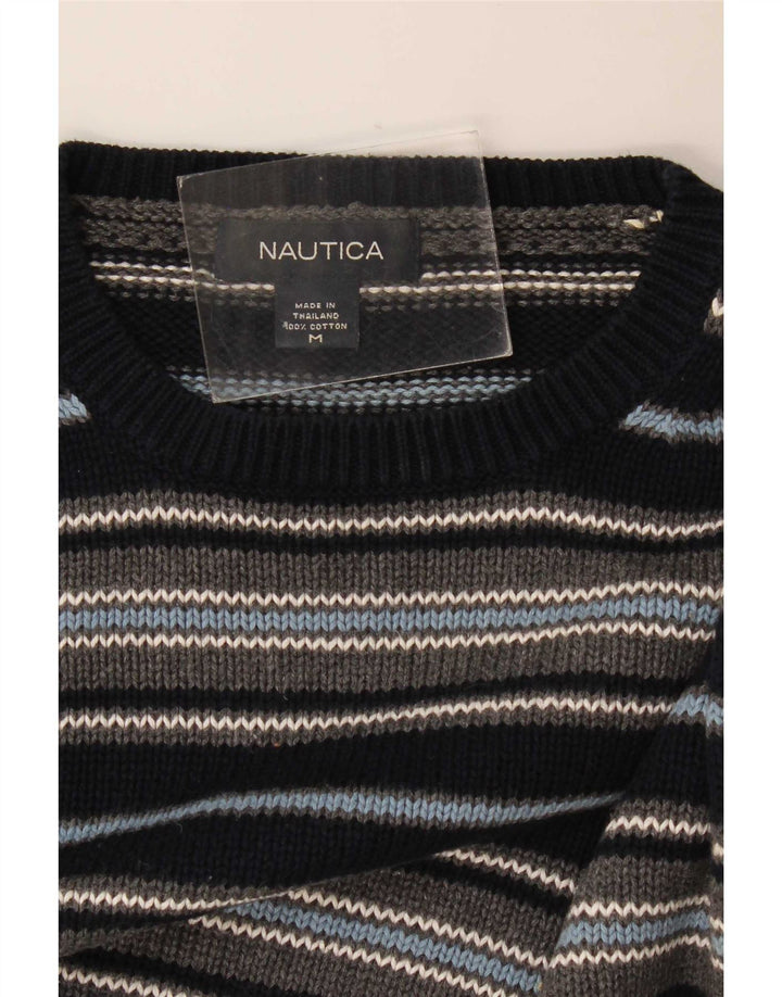 Nautica herre rund hals sweater mellem marineblå stribet bomuld