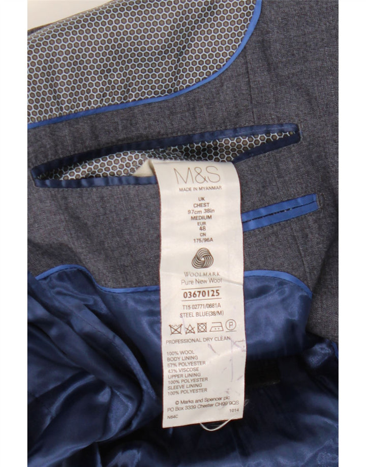 Marks & Spencer Herre 1-knap blazerjakke UK 38 Medium Blue Wool