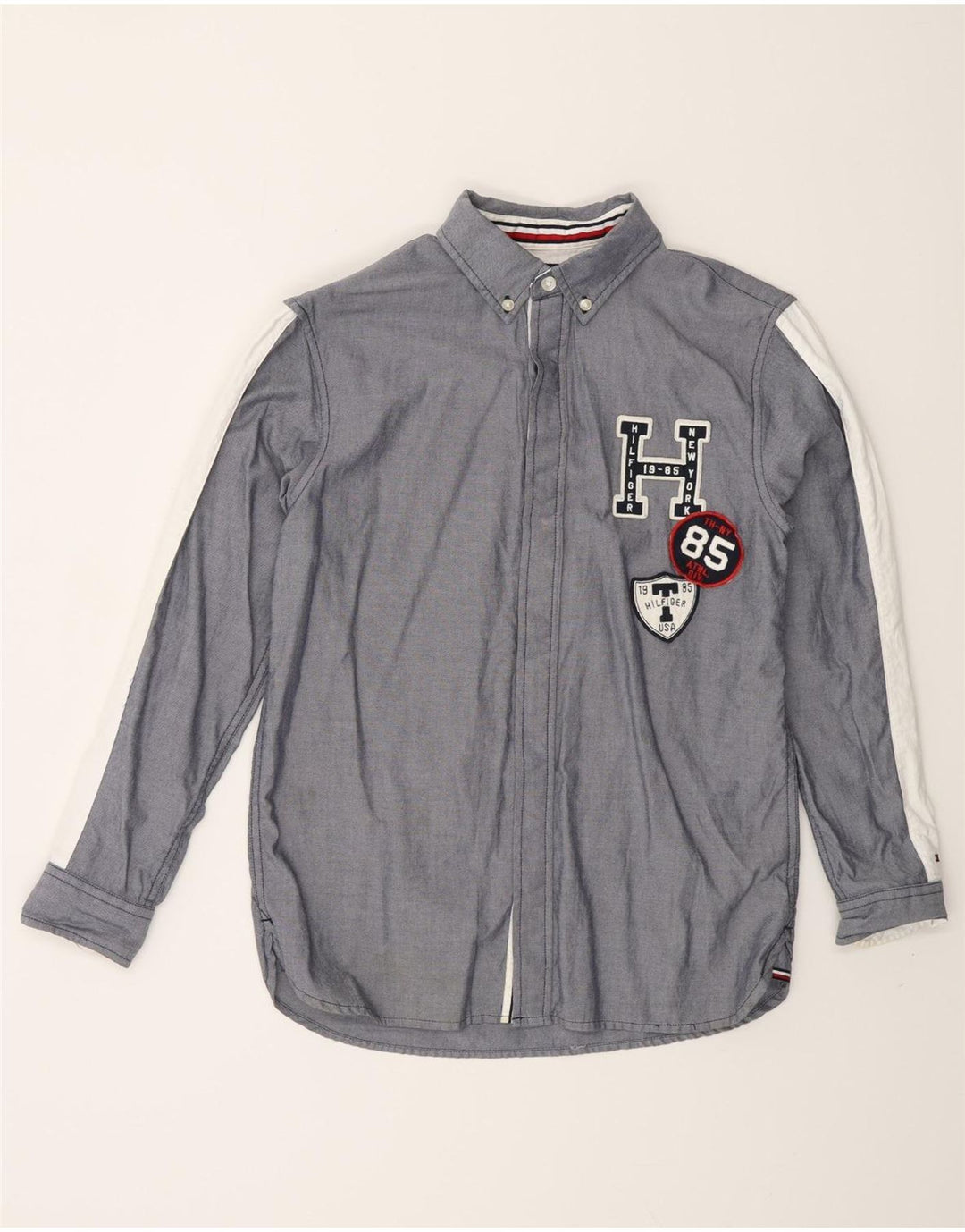 TOMMY HILFIGER Grafisk drengeskjorte 12-13 år, stor grå farveblok