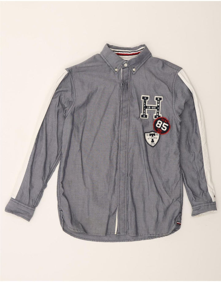 TOMMY HILFIGER Grafisk drengeskjorte 12-13 år, stor grå farveblok