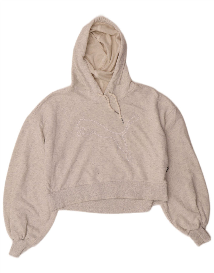 Puma Dame Oversized Grafisk Crop Hoodie Jumper UK 10 Small Grey Bomuld