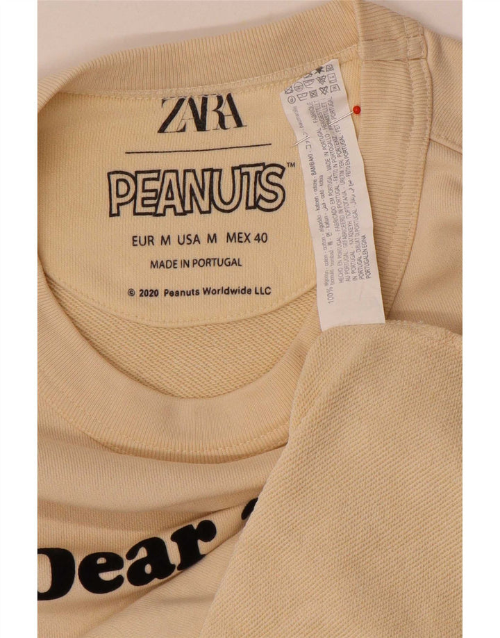 Zara Herre Peanuts Graphic Sweatshirt Jumper Medium Beige Bomuld