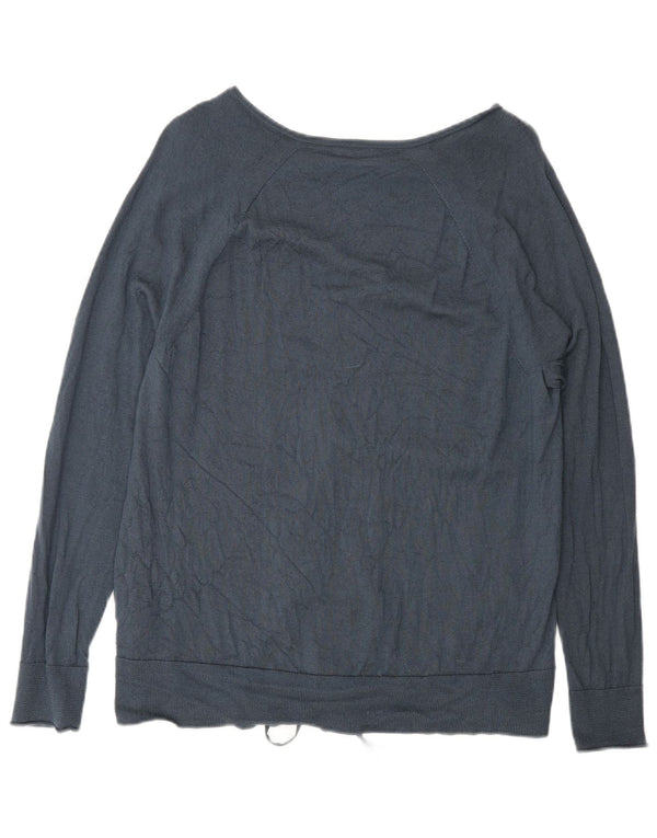 Jigsaw Womens Front Tie Top Langærmet UK 16 Large Navy Blue Silk