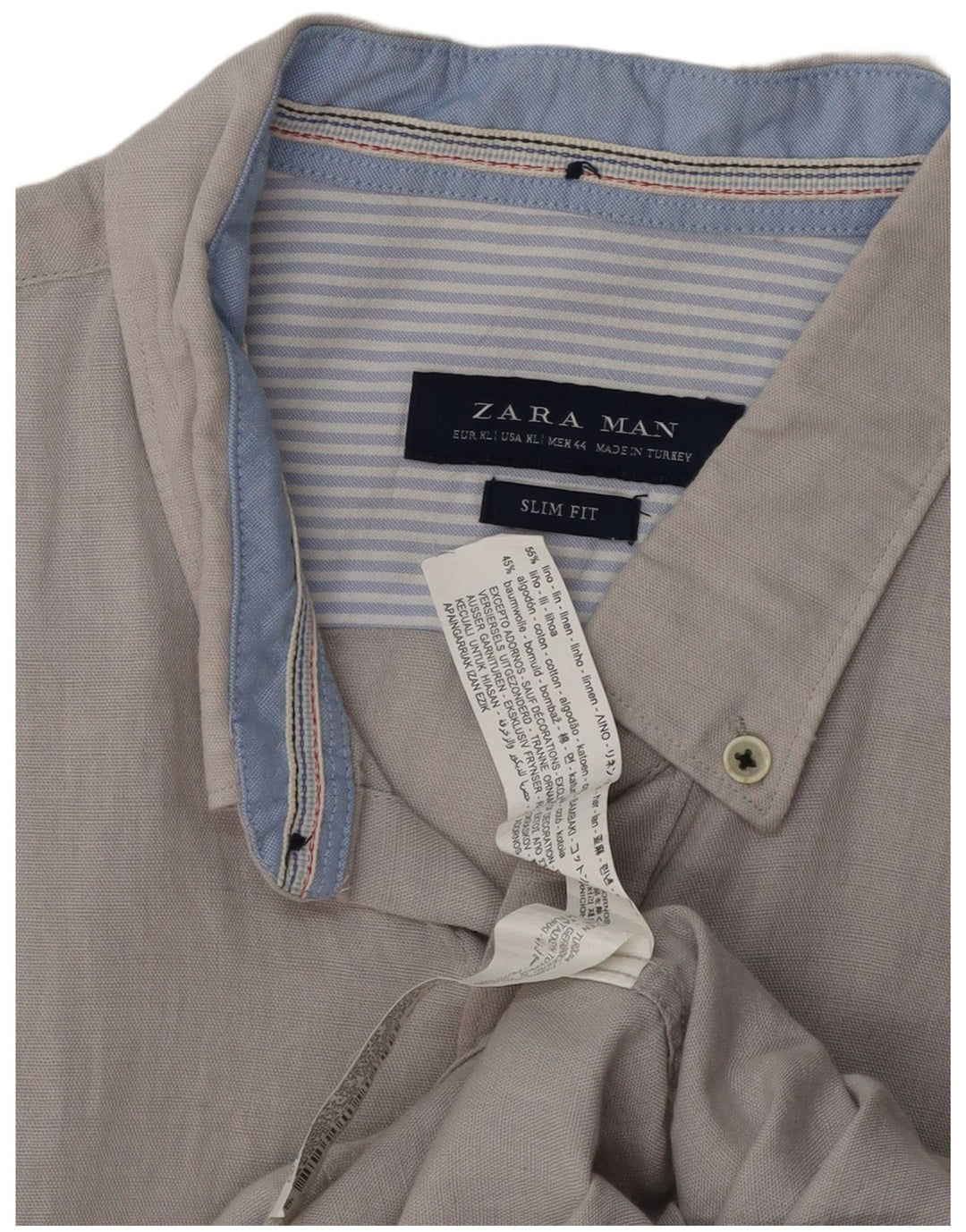 ZARA Mens Slim Fit Shirt XL Grey Linen