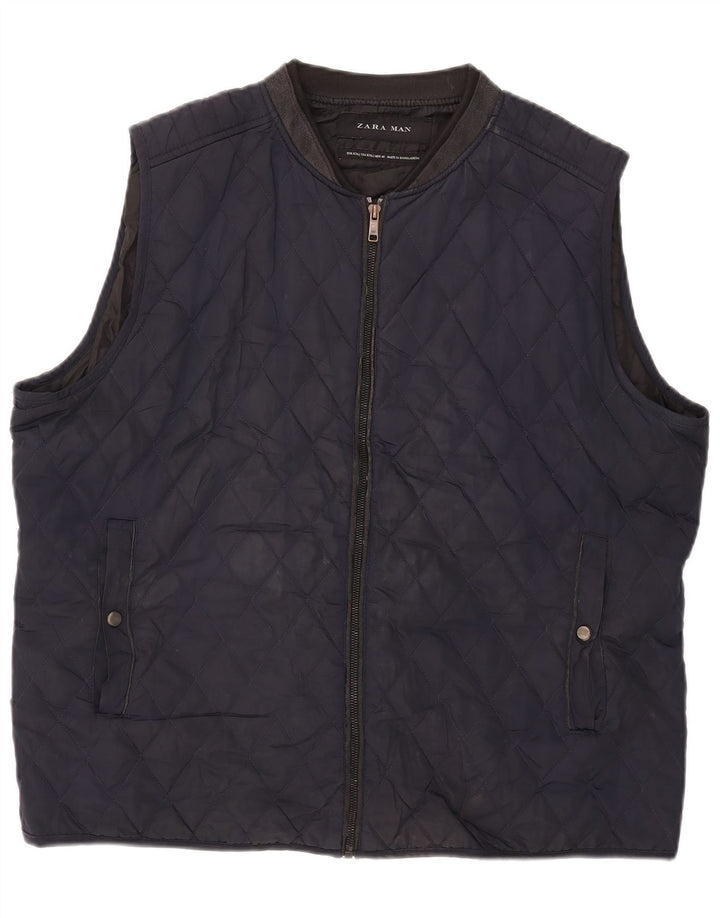 Zara Herre Quiltet Gilet UK 44 2XL Navy Blue Polyester