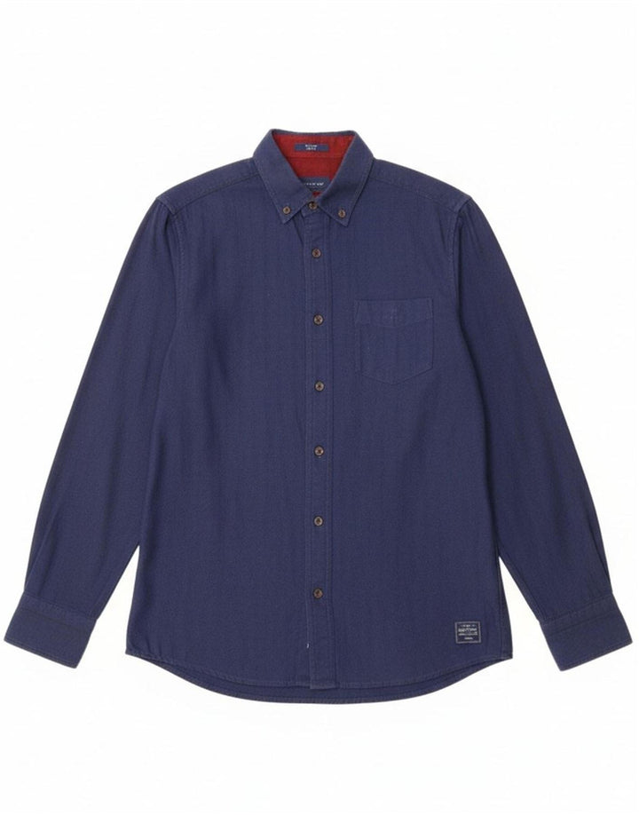 GANT Mens Flannel Shirt Size 39/40 15 Medium Navy Blue Herringbone
