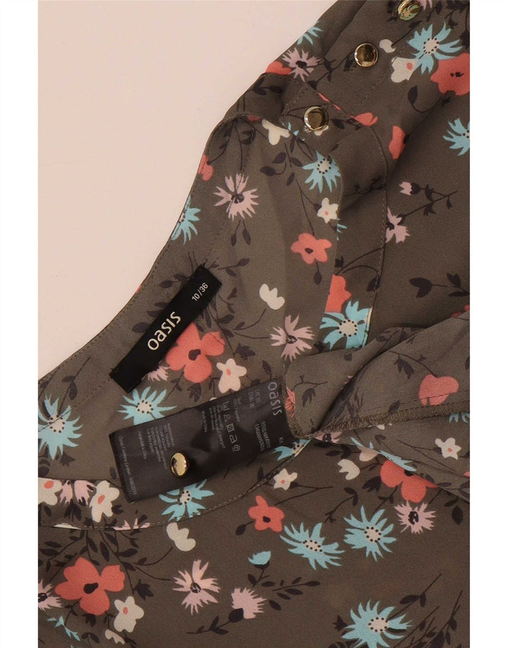 Oasis Dame Oversized Bluse Top UK 10 Small Khaki Floral Polyester