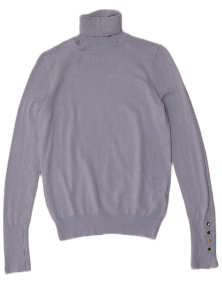 Zara Dame Rullehals Sweater UK 10 Small Blue Viscose