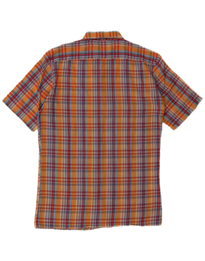 Vintage kortærmet herreskjorte lille orange ternet polyester