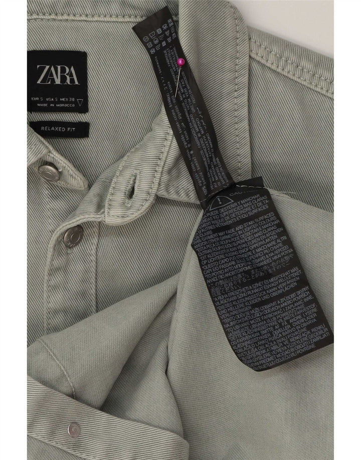 Zara Herre Relaxed Fit denimskjorte lille grøn bomuld