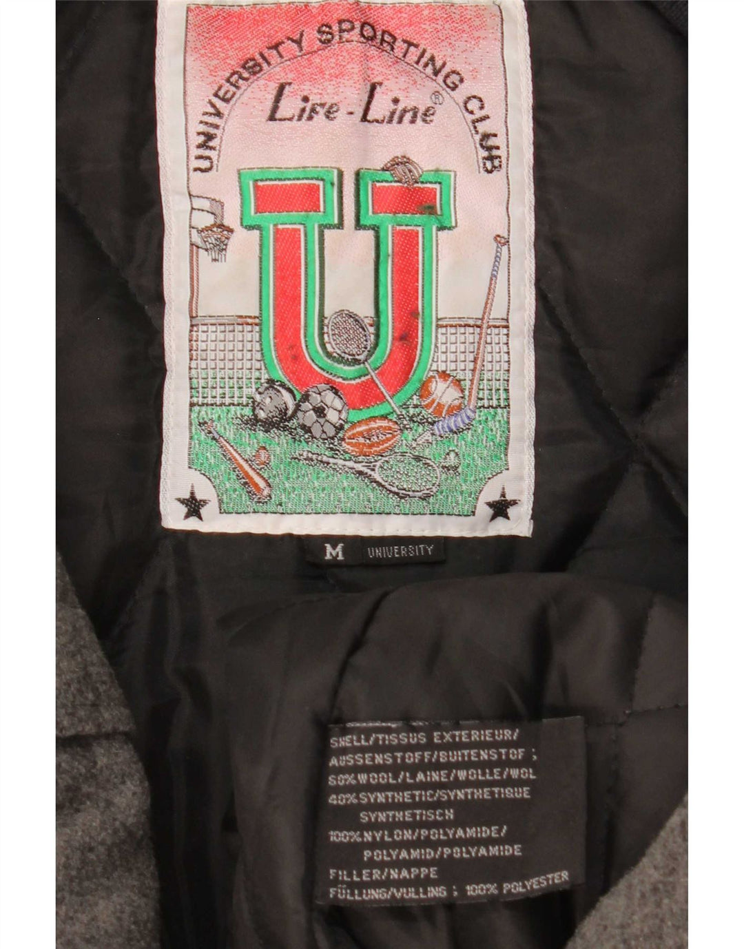 Life Line Herre Graphic Bomber Jacket UK 38 Medium Grey Colourblock Wool