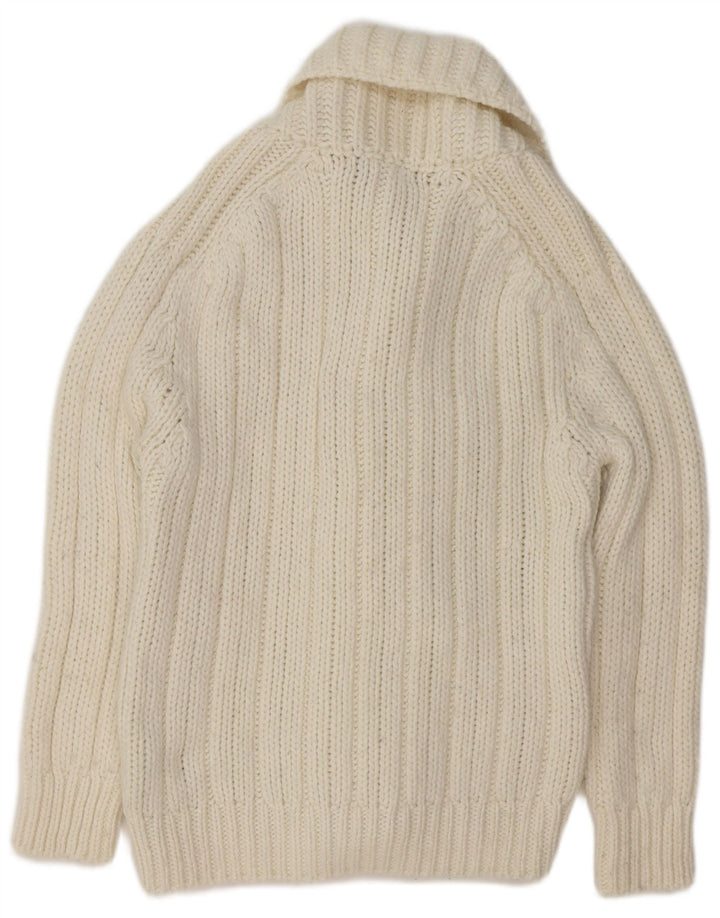 Zara Herre Cardigan Sweater Medium Hvid Uld