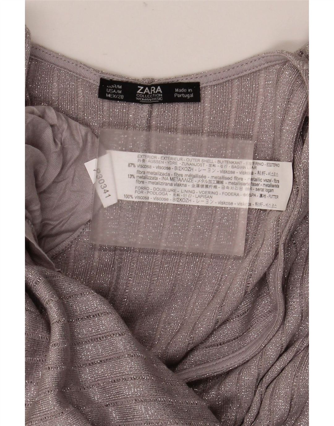 Zara Dame 3/4 ærmet Batwing A-Line Kjole UK 12 Medium Sølv Flecked