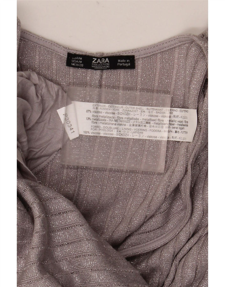 Zara Dame 3/4 ærmet Batwing A-Line Kjole UK 12 Medium Sølv Flecked