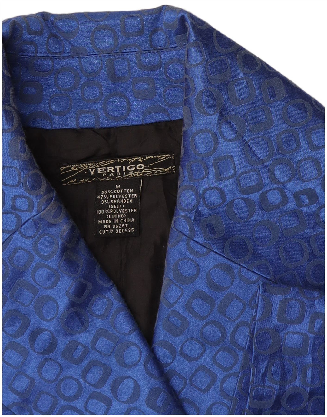 Vertigo Womens Crop Blazer Jacket UK 14 Medium Blue Geometric