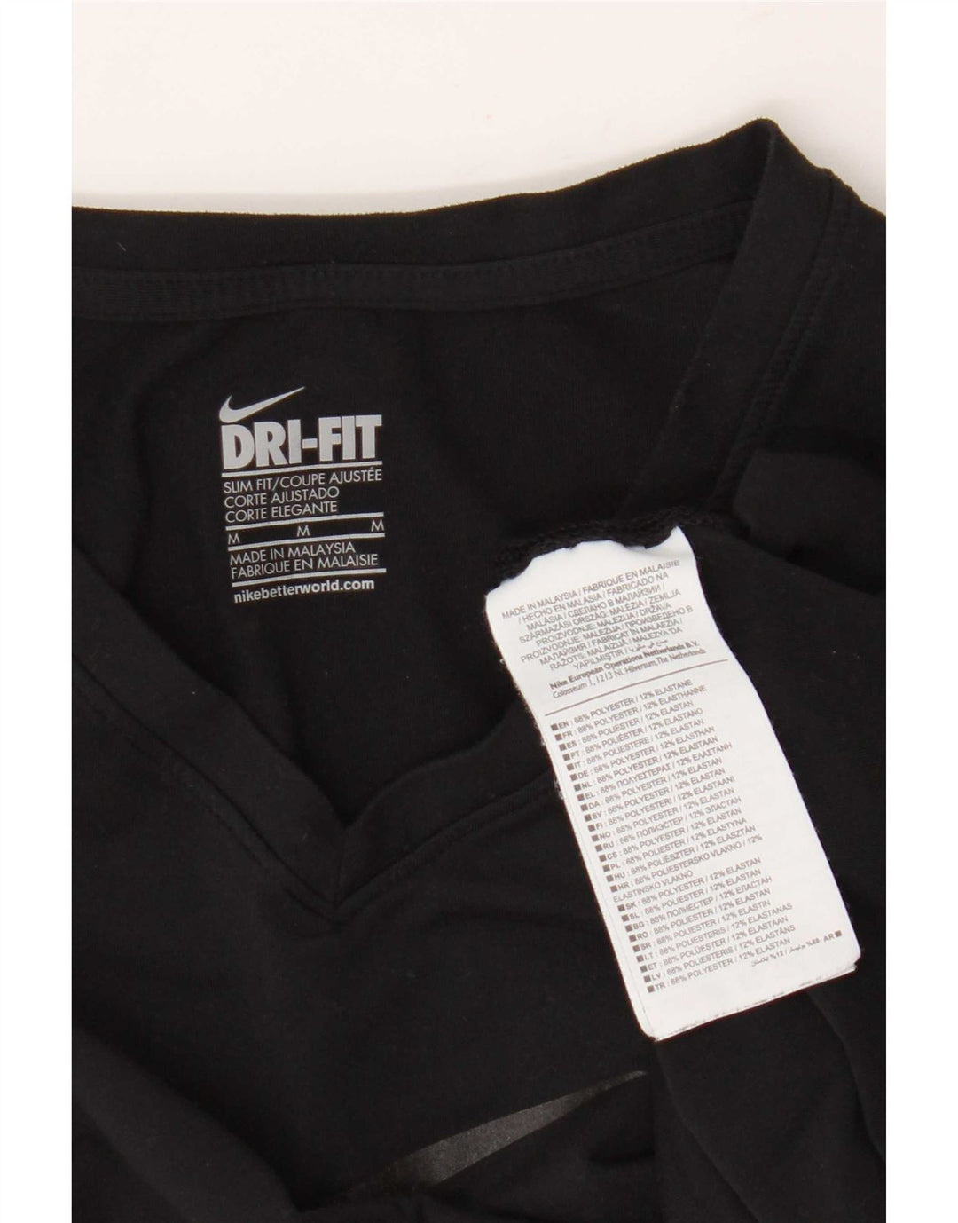 Nike Dame Dri Fit Slim Grafisk T-Shirt Top UK 12 Medium Sort Polyester