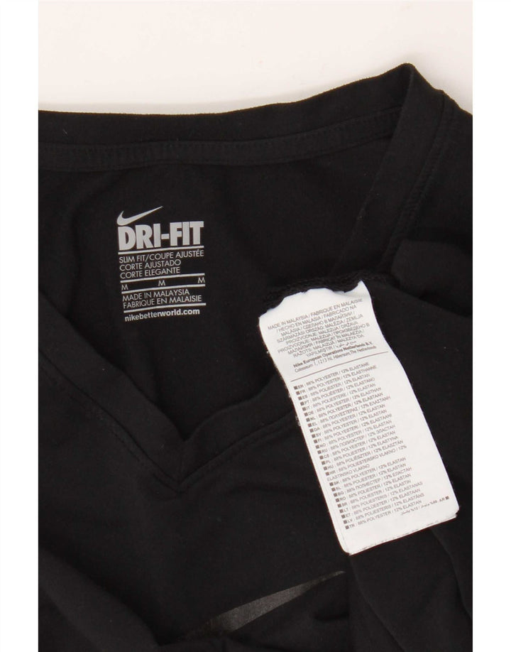 Nike Dame Dri Fit Slim Grafisk T-Shirt Top UK 12 Medium Sort Polyester