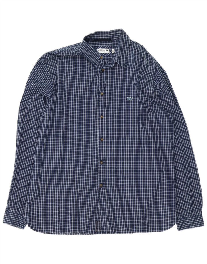 Lacoste Herre Slim Fit Skjorte Størrelse 45 2XL Marineblå ternet bomuld