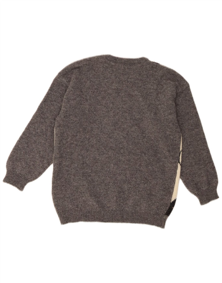 Benetton Dame Jumper Sweater UK 10 Small Grey Argyle/Diamond