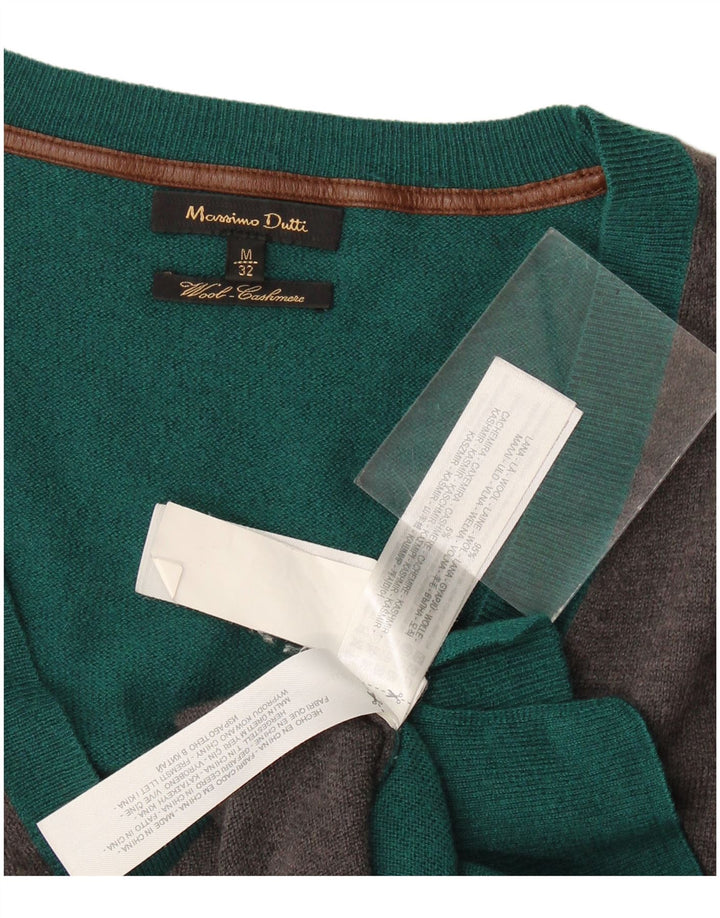 Massimo Dutti Dame Cardigan Sweater UK 14 Medium Green Colourblock Uld