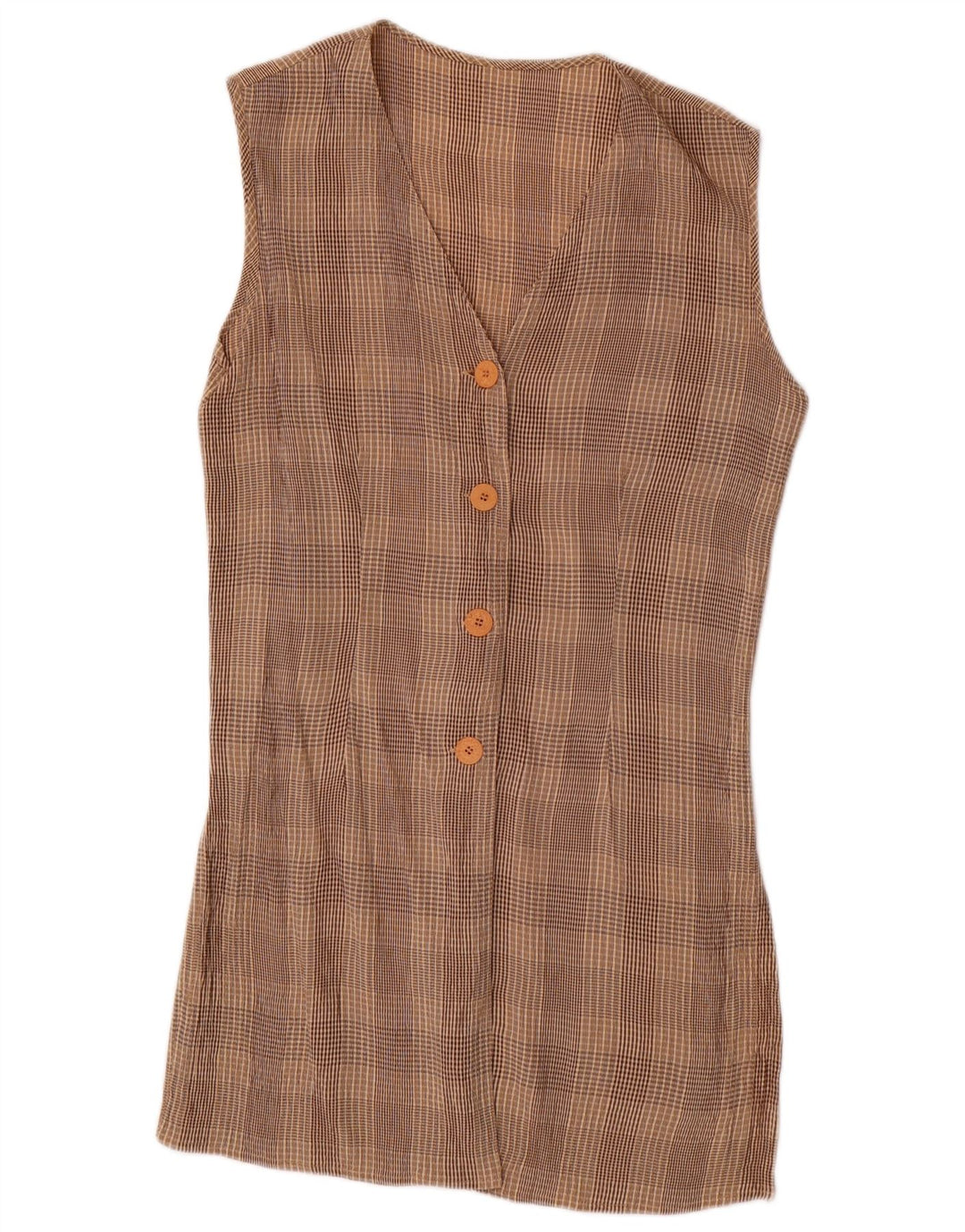 VINTAGE Kvinders 4-knap 2-delt sæt UK 10 Small W28 Brown Check Acetate