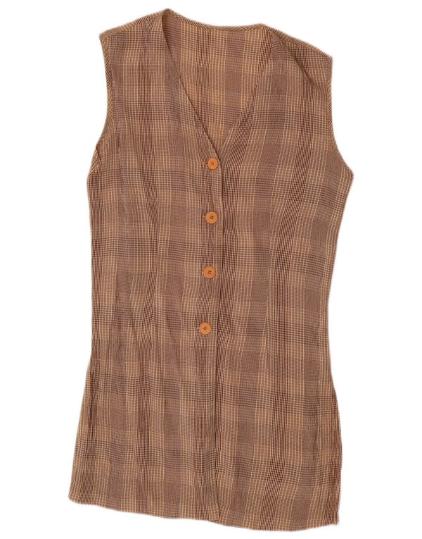 VINTAGE Kvinders 4-knap 2-delt sæt UK 10 Small W28 Brown Check Acetate